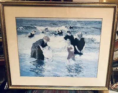 Framed Print Edwardian Seaside Scene Bathers By Edward Henry Potthast 54 X 45 Cm • £30