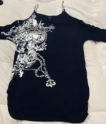 $20 • Buy Deréon Vintage 90s Black & Silver Spellout Off The  Shoulder Mini Sz 1X