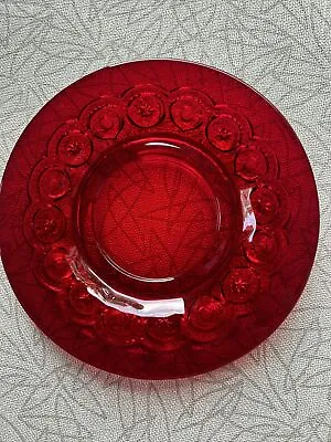 Moon And Stars Red Glass 7.75” Indented Dessert Plate • $18