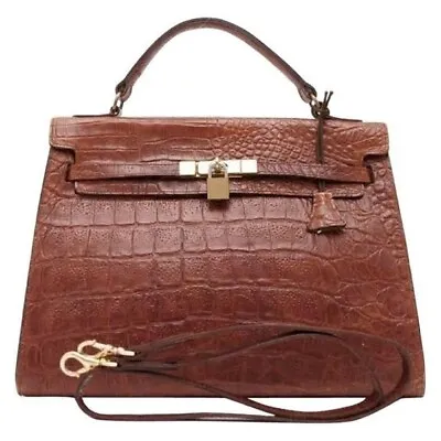 Vintage Mulberry Croc Embossed Leather Kelly Bag With Shoulder Strap And Mirror • $525