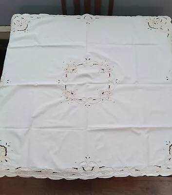 Vintage Embroidered Tablecloth ~Cotton~ 40x42 • $17