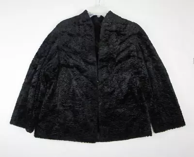 Faux Persian Lamb Fur Women's Medium Black Jacket Reversible Floral Velvet VTG • $29.99