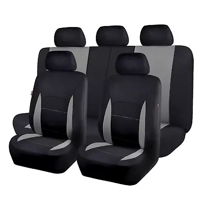 Universal Car Seat Covers Full Set Auto SUV Track Grey Black Rear Split 40/60 • $35.99