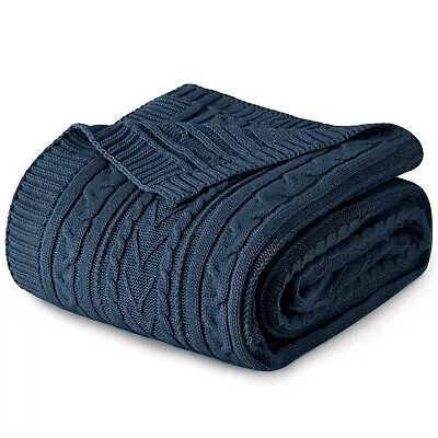 Navy Blue Cable Knit Throw Blanket Queen Size For Bed Couch Sofa Super Soft ... • £85.95