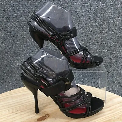 MaxStudio Heels Womens 9 M Strappy Stiletto Black Leather Slingback Ankle Strap • $20.99