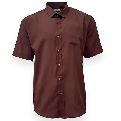 Mens Shirt Brown Short Sleeve Mens Shirt Work Casual Formal Regular Fit Shirt • £7.99