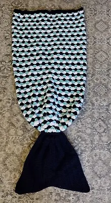 Personally Hand Crocheted Mermaid Tail For Child 35 In X 19 In Blue Aqua White • £21.20