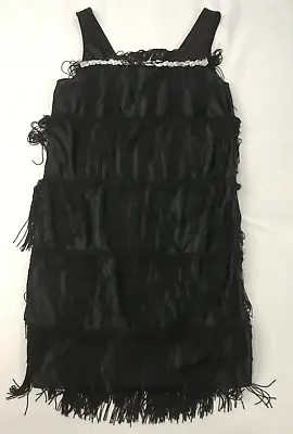 Flapper Dress Womens Small Black Fringe Sequin Roaring 20's Retro Mini Dress • $9.95