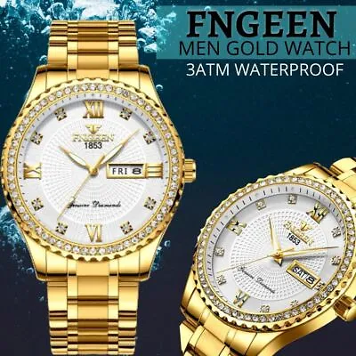 $15.99 • Buy FNGEEN Waterproof Gold Men Quartz Watch Classic Stainless Steel Analog Business