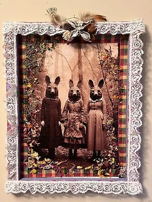 Original OOAK  11”x14” Mixed Media Enhanced Framed Weird Creepy ‘Bunny Tales’ • $64