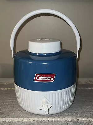 Vintage Coleman Snow Lite Jug Cooler~water Jug~with Cup And Lid~blue&white~camp • $12.75