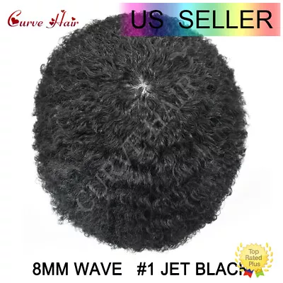 Mens Afro Toupee Hairpiece Full Poly Thin Skin Hair Replacement System Curly Wig • $149