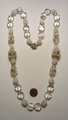 Vintage Miriam Haskell Lucite Bead & Rhinestone Rondelle Art Deco Necklace 28  • $199.99