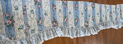 Vintage Blue White Pink Rose Ruffled Valance Country Cottagecore Lace 176”wide! • $10.99