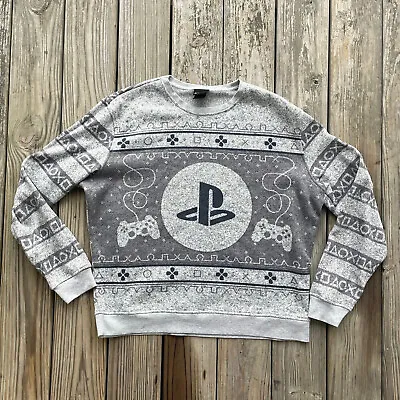$20.28 • Buy Playstation Crew Sweatshirt Long Sleeve Shirt Christmas Sweater Grey Mens Large
