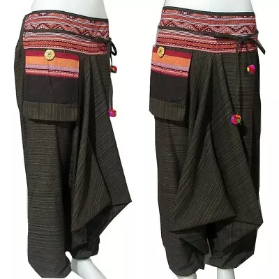 Men's / Women's Harem Pants Gypsy Hippie Aladdin Hmong Baggy Brown Hammer Casual • $17.56