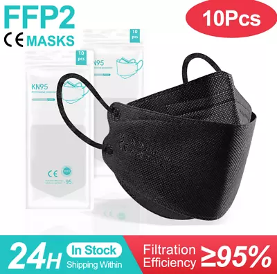 10pcs BLACK FFP2 KN95 Face Mask For Adult Mouth Cover Unisex  • $25