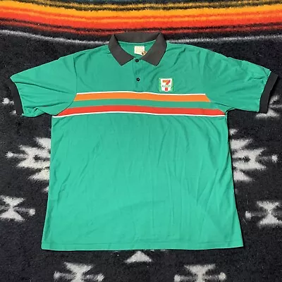 Sz XL- Vintage 80’s 7-Eleven Employee Striped Polo Shirt Men’s Green Rare USA!! • $45