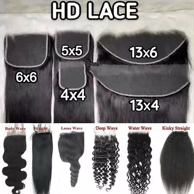 12AA+ BRAZILIAN VIRGIN HUMAN HAIR HD LACE FRONTAL/CLOSURE 4X4/5X5/6X6/13X4/13x6 • £219