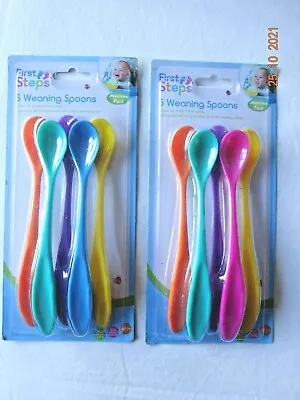 BPA Free 5 Baby First Steps Boys / Girls Weaning Feeding Spoons - Long Handle • £3.15