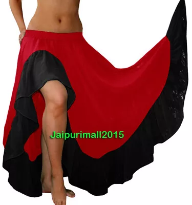 Red Chiffon Ruffle Slit Skirt Tribal Belly Dance Gypsy Flamenco Skirt Falda Jupe • $31.34