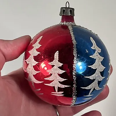Vintage 4 Color Christmas Tree Ball Ornament Blown Glass 3  POLAND Mica Glitter • $18