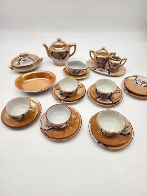 Vintage Kids Tea Cup Set Porcelain Japan Orange Luster Ware Service For 5 25 Pcs • $33.99