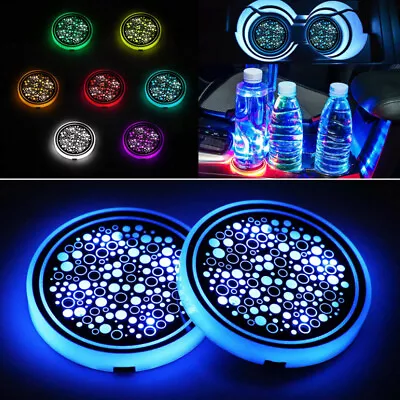 2pcs RGB LED Car Cup Holder RGB Light Mat Pad Drink Coaster Interior Atmosphere • $19.79