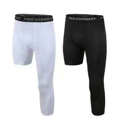 Men Athletic One Leg Compression 3/4 Capri Tights Pants Basketball Base Layer • $12.99