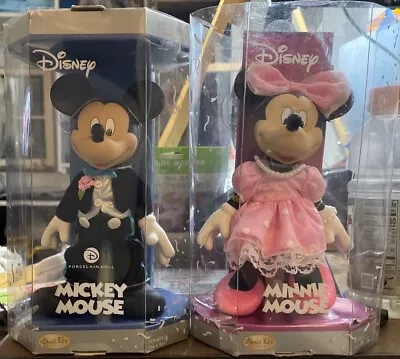 Rare Set Mickey & Minnie Mouse Porcelain Dolls Brass Key Keepsakes 2006 **READ** • $127.49