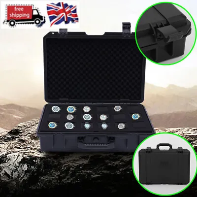 18* Men Watch Suitcase Hard Shell Watch Collection Box Waterproof Pressureproof • £67.78
