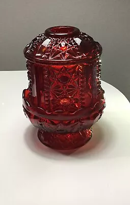 Indiana Glass Ruby Red Flash Stars And Bars Fairy Lamp 7  Vintage • $17.89
