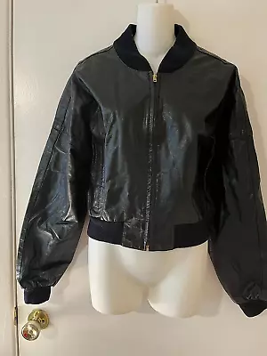 Notorious Black Leather Jacket Size M Full Zip Front Crew Neck And CuffSleeve  • $40