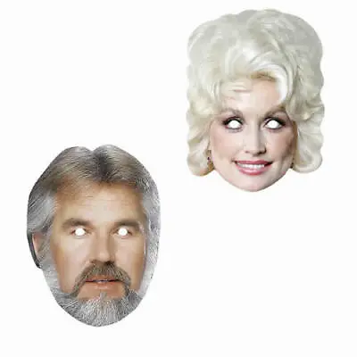 2 Pack - Kenny Rogers & Dolly Parton Celebrity Card Face Mask - Fancy Dress • £3.39
