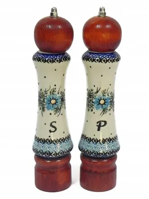 Wooden Ceramic Set Salt And Pepper GRINDER MILL HAND PAINTED LIGHT /MODEL5 • £21.49