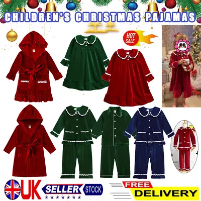 Kids/Baby Christmas Pyjamas Xmas Velvet Nightgown Bathrobes Tops Pants Sleepwear • £13.82