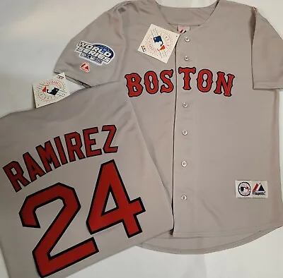 Majestic Boston Red Sox MANNY RAMIREZ 2004 World Series Baseball JERSEY GRAY • $129.99