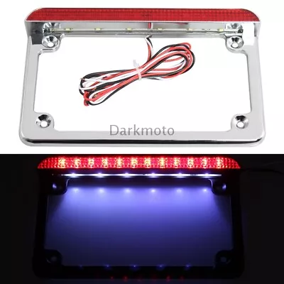 Motorcycle Aluminum License Plate Frame W/ LED Light Brake Tail Light Universal • $24.46