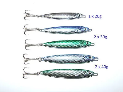 5 X 20g 30g 40g Mackerel Bass Cod Pike Spinners Treble Hooks Boat Pier Fishing • £7.99