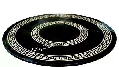 Round Marble Dining Table Top Boarder Pattern Inlay Work Restaurant Center Table • $8315.55