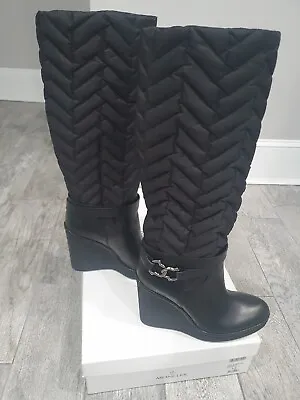 MONCLER Cernobi Quilted Wedge Boot. Black. Size 41. Excellent Condition.  • $450