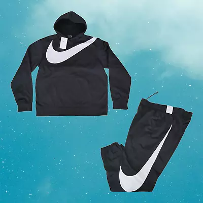 Nike Big Swoosh Fleece Tracksuit Mens Size XL Matching Sweatsuit Outfit Black • $239.99