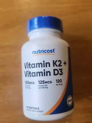 $10.75 • Buy Nutricost Vitamin K2 (100mcg) + Vitamin D3 (5000 IU) 120 Softgels - Gluten Free