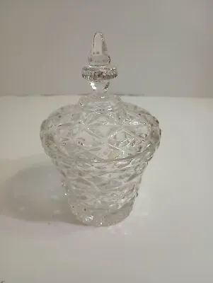 Vintage Diamond Cut Glass Sugar Bowl With Knobbed Lid • $15