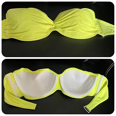 Medium Zaful Underwire Shirred Bright Yellow Bandeau Bikini Top With Padding • $10