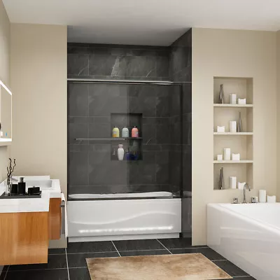 SUNNY SHOWER Sliding Bathtub Shower Door 60  X 62  Semi-Frameless Brushed Nickel • $398.28