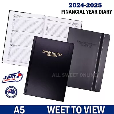 2024 2025 Financial Year Diary A5 Week To View Black Hard Cover Planner AU • $14.95