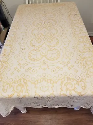 Vintage Ivory Quaker Lace Tablecloth Rectangle 68x50 • $22.38