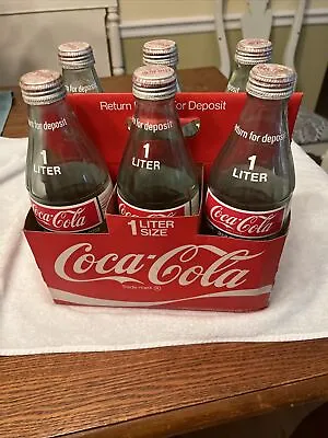 Vintage Coca Cola COKE 1 Liter 33.8oz Glass Bottle With Cap (6 Bottles With Box) • $35