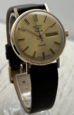Mens Classic Rotary Automatic 9ct Gold Day Date Watch Beautiful Condition! C1974 • £450
